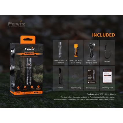 Fenix PD35V30 - Lanterna recarregável LED/USB/2xCR123A IP68 1700 lm 230 h 2600 mAh