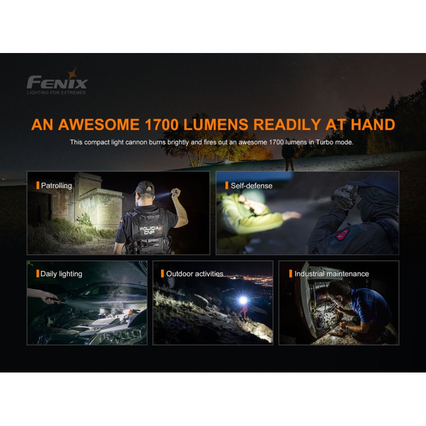 Fenix PD35V30 - Lanterna recarregável LED/USB/2xCR123A IP68 1700 lm 230 h 2600 mAh
