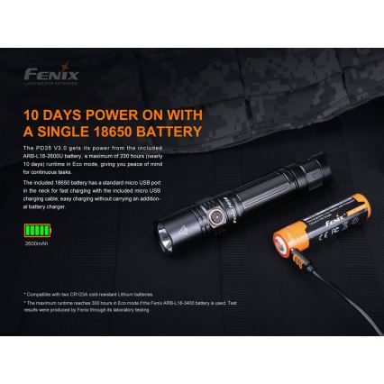 Fenix PD35V30 - Lanterna recarregável LED/USB/2xCR123A IP68 1700 lm 230 h 2600 mAh