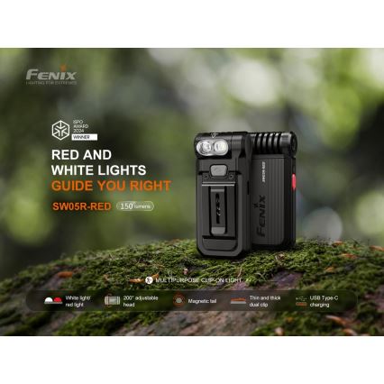 Fenix SW05RREDBLC - Lanterna LED com regulação LED/USB IPX6 150 lm 49 h 700 mAh preto
