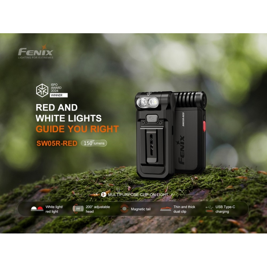 Fenix SW05RREDBLC - Lanterna LED com regulação LED/USB IPX6 150 lm 49 h 700 mAh preto