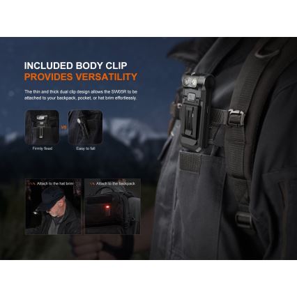 Fenix SW05RREDBLC - Lanterna LED com regulação LED/USB IPX6 150 lm 49 h 700 mAh preto