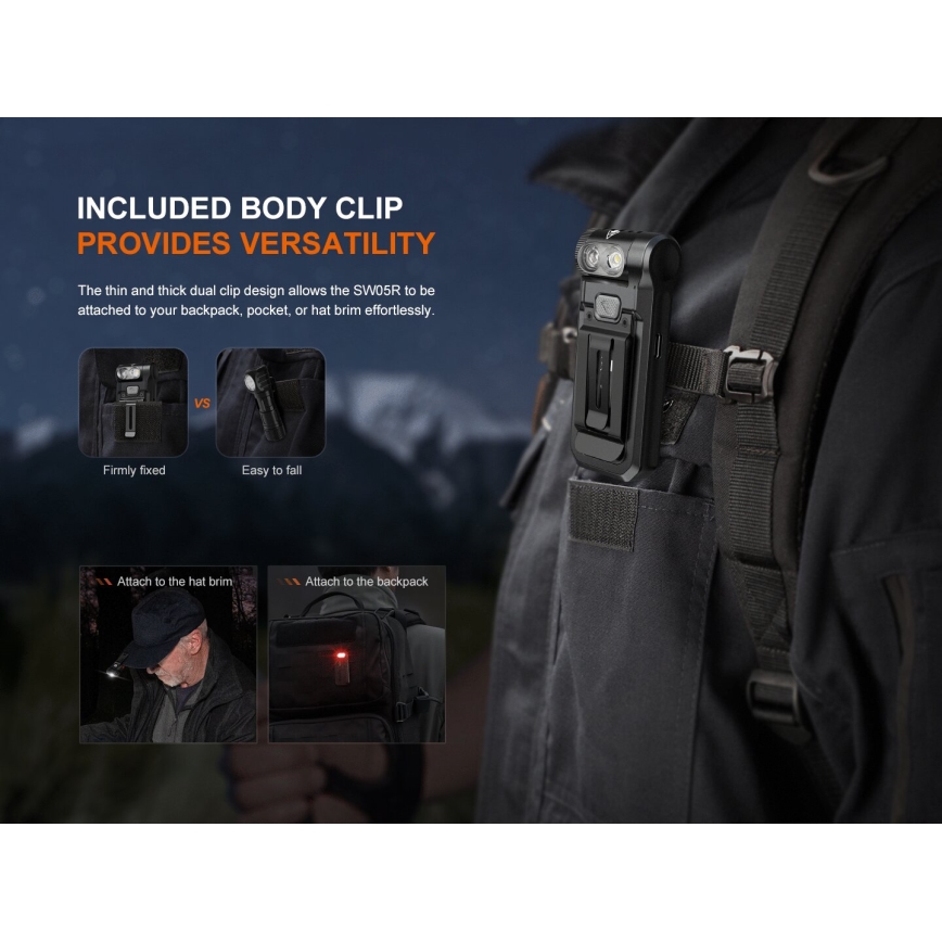 Fenix SW05RREDBLC - Lanterna LED com regulação LED/USB IPX6 150 lm 49 h 700 mAh preto