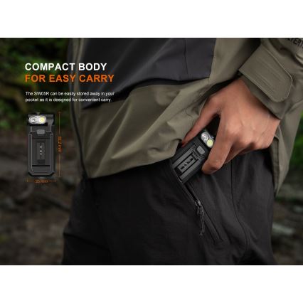 Fenix SW05RREDBLC - Lanterna LED com regulação LED/USB IPX6 150 lm 49 h 700 mAh preto