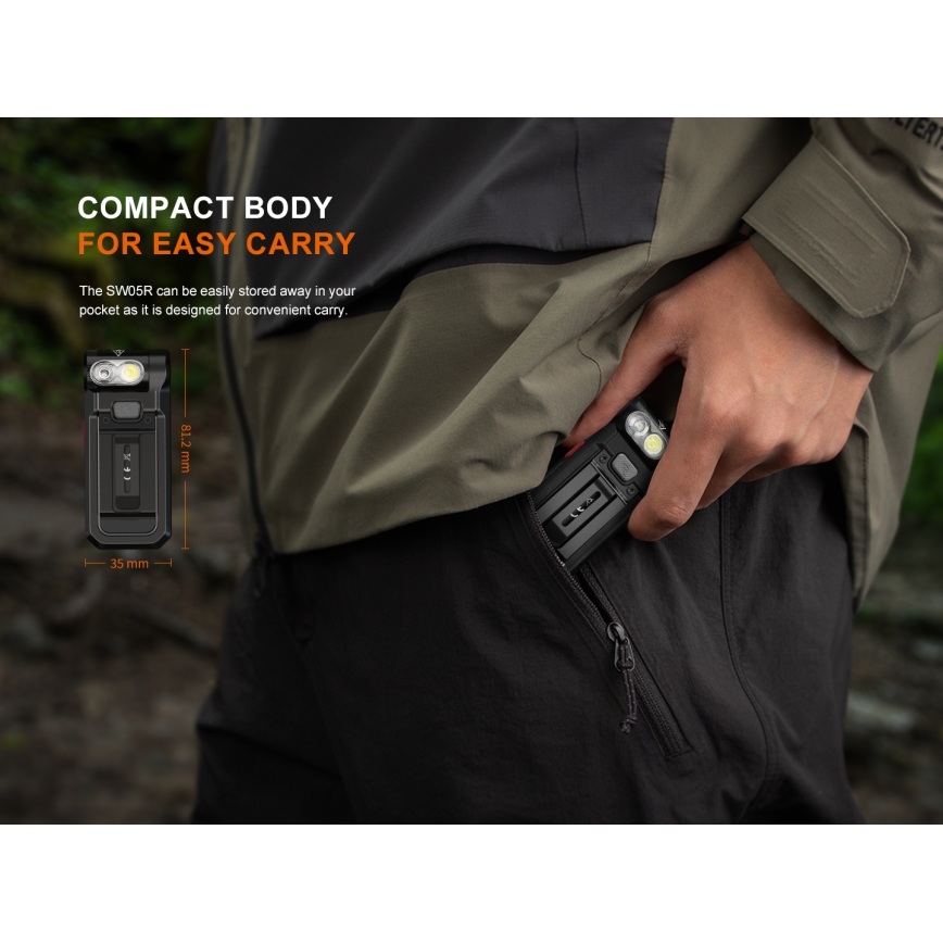 Fenix SW05RREDBLC - Lanterna LED com regulação LED/USB IPX6 150 lm 49 h 700 mAh preto