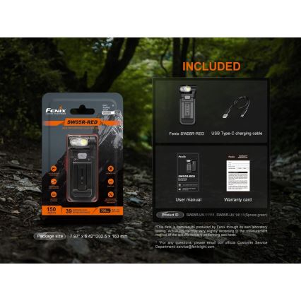 Fenix SW05RREDBLC - Lanterna LED com regulação LED/USB IPX6 150 lm 49 h 700 mAh preto