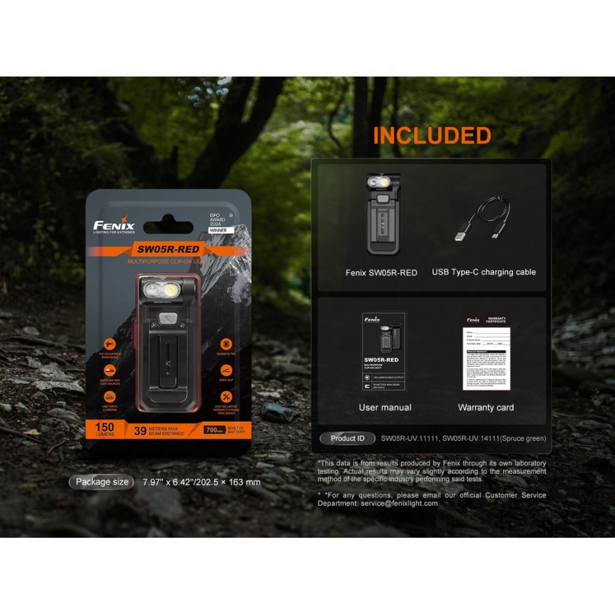 Fenix SW05RREDBLC - Lanterna LED com regulação LED/USB IPX6 150 lm 49 h 700 mAh preto