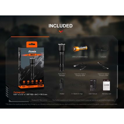 Fenix TK17BLK - Lanterna recarregável LED com dimerização e carregamento USB 6000 mAh IP68 3600 lm 60 h preta
