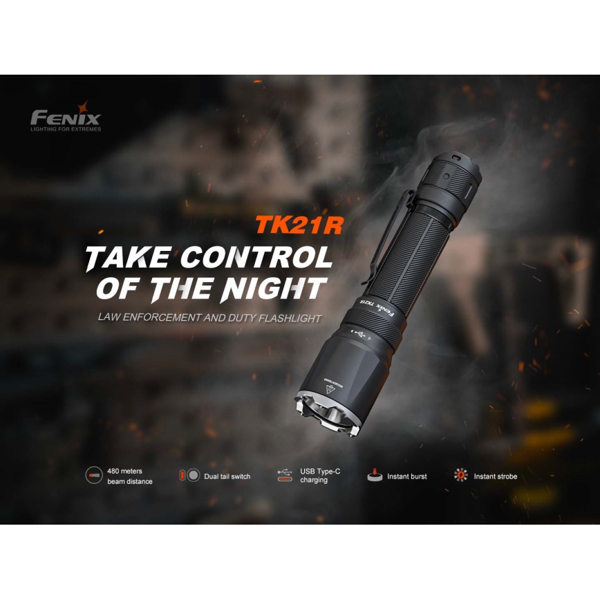 Fenix TK21RBLK - Lanterna recarregável LED regulável USB 6000 mAh IP68 3600 lm 72,5 h preta
