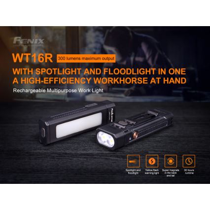 Fenix WT16R - Lanterna recarregável LED 2xLED/USB IP66 300 lm 30 hrs
