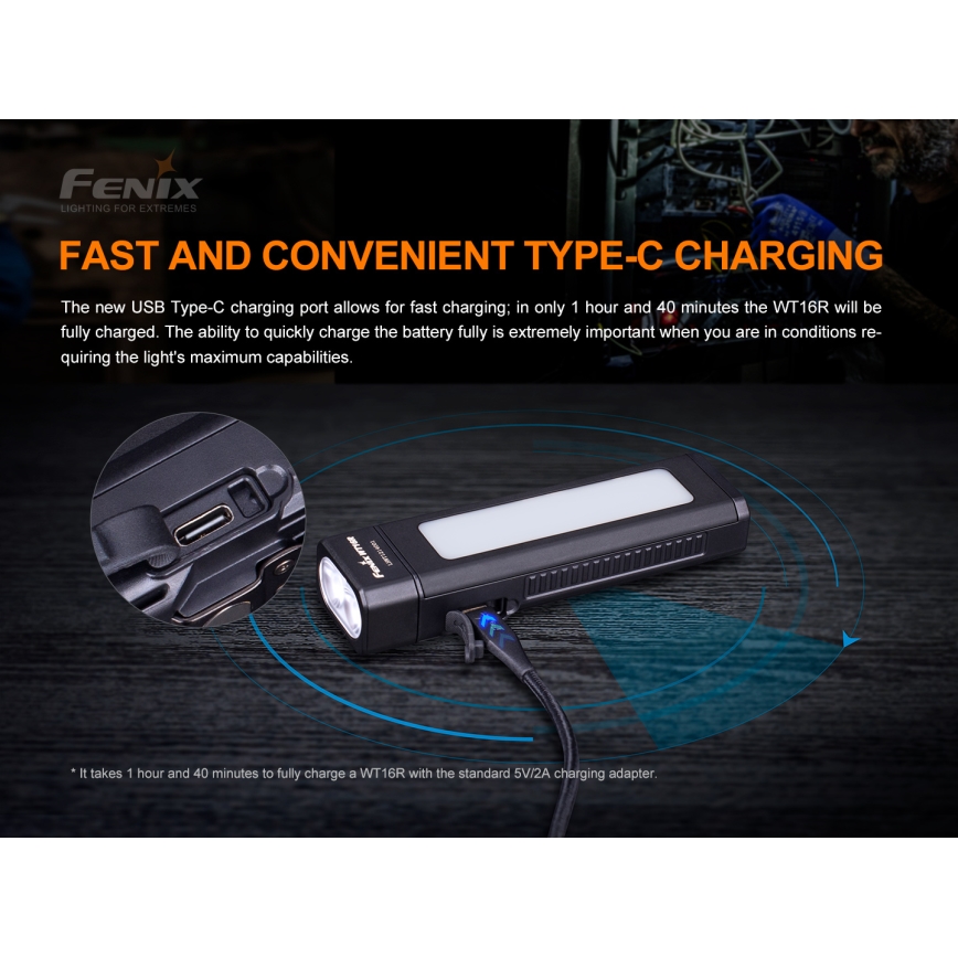 Fenix WT16R - Lanterna recarregável LED 2xLED/USB IP66 300 lm 30 hrs