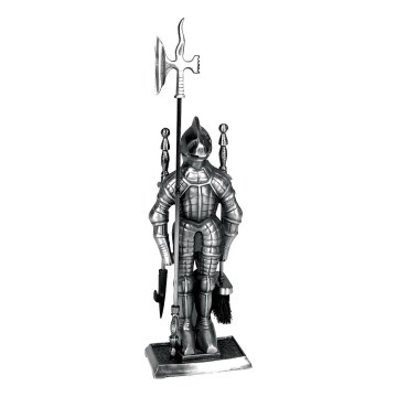 Ferramentas de ferro fundido para lareiras 4 unid. cavaleiro prateado