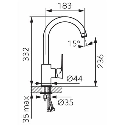 FERRO - Misturador de cozinha ALGEO SQUARE cromado brilhante