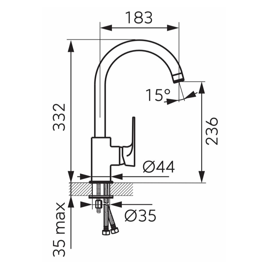 FERRO - Misturador de cozinha ALGEO SQUARE cromado brilhante