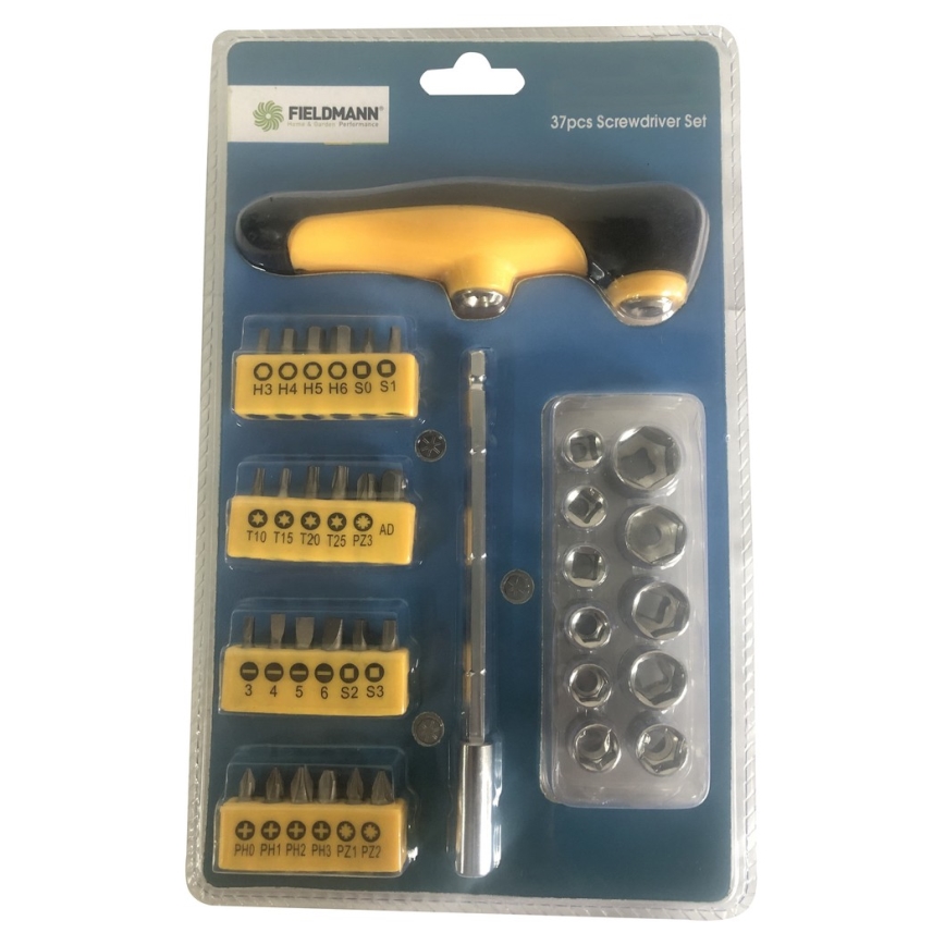 Fieldmann - Aparafusadora em T com bits e cabeças 37 pcs