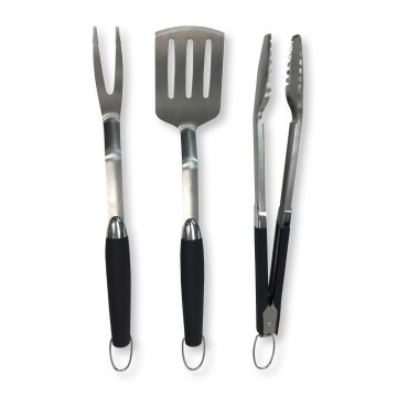 Fieldmann - Conjunto de 3 utensílios para grelhados em aço inoxidável