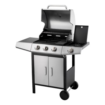 Fieldmann - Grelhador a gás 4x bicos cromado mate/preto