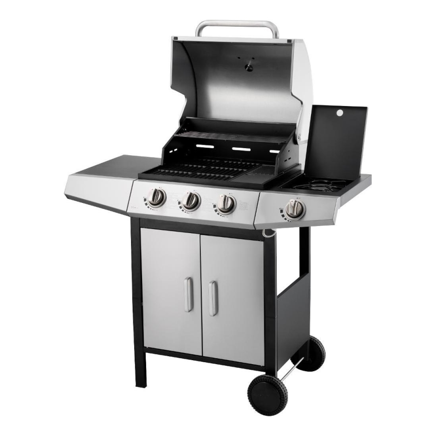 Fieldmann - Grelhador a gás 4x bicos cromado mate/preto