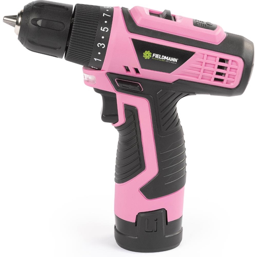 Fieldmann - Parafusadeira/Furadeira a bateria 12V 1500 mAh rosa/preto