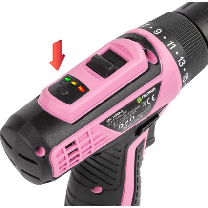 Fieldmann - Parafusadeira/Furadeira a bateria 12V 1500 mAh rosa/preto