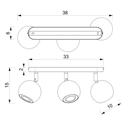 Foco COMET 3xGU10/8W/230V preto/cromado brilhante