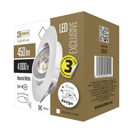 Foco de encastrar LED EXCLUSIVE LED/5W/230V 4000 K branco