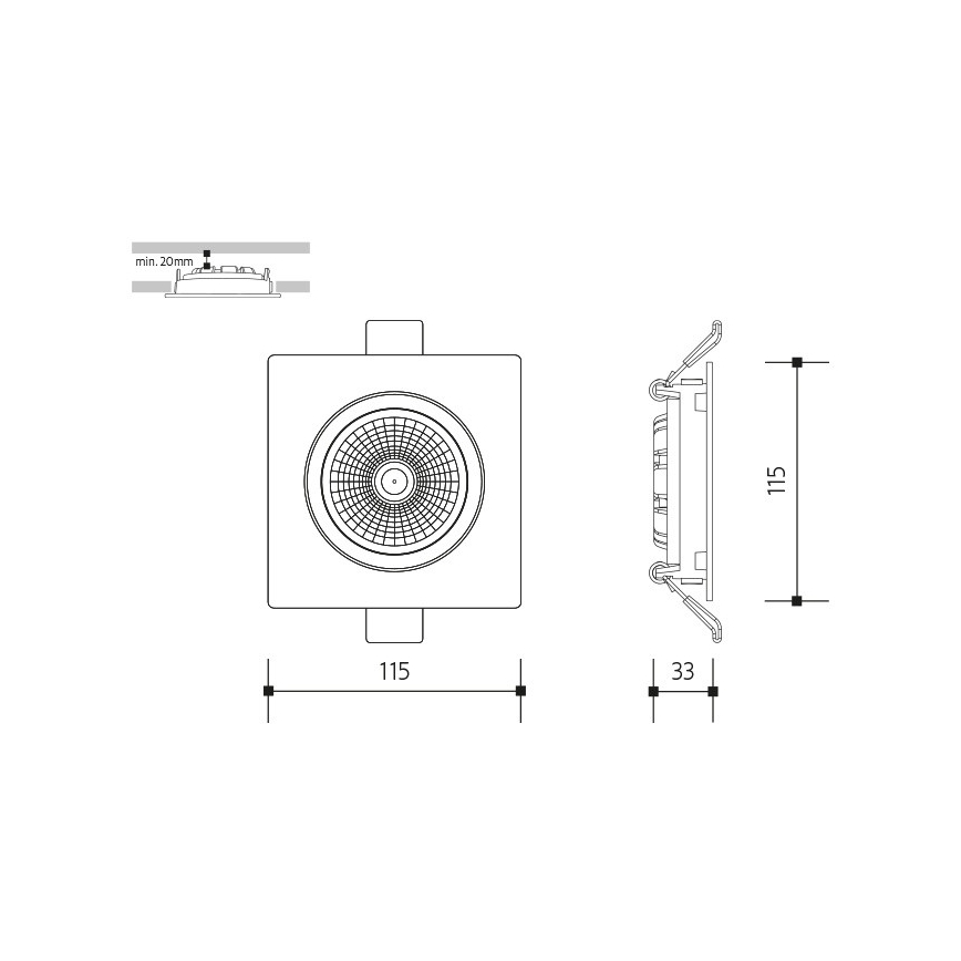 Foco de encastrar LED LED/18W/230V 4000K 11,5x11,5 cm preto