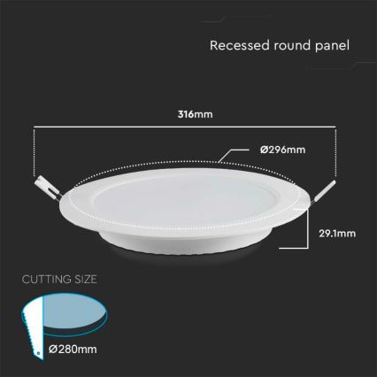 Foco de encastrar LED LED/24W/230V diâmetro 29,6 cm 4000K branco