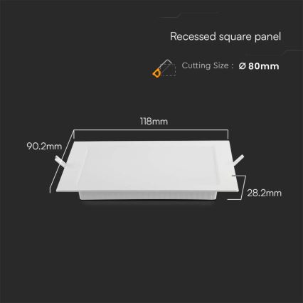 Foco de encastrar LED LED/3W/230V 9x9 cm 3000K branco