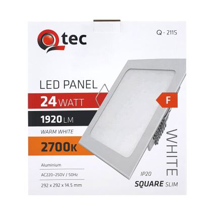 Foco de encastrar LED QTEC LED/24W/230V 2700K 29,2x29,2 cm
