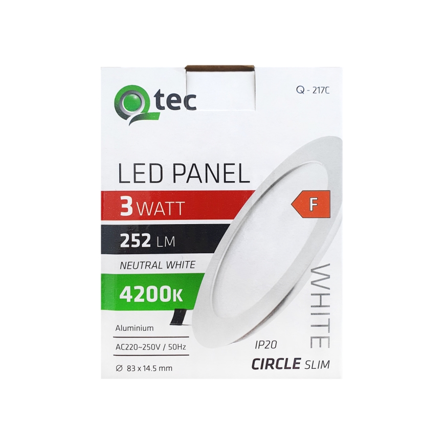 Foco de encastrar LED QTEC LED/3W/230V 4200K diâmetro 8,3 cm