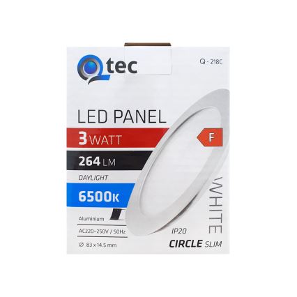 Foco de encastrar LED QTEC LED/3W/230V 6500K diâmetro 8,3 cm