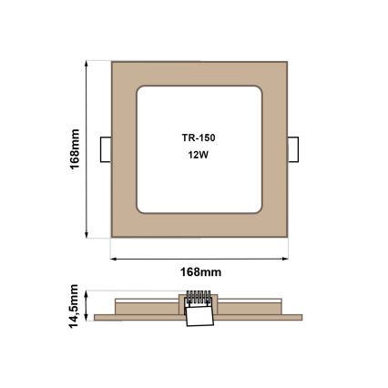 Foco de encastrar LED SQUARE LED/12W/230V 4200K 16,8x16,8 cm castanho