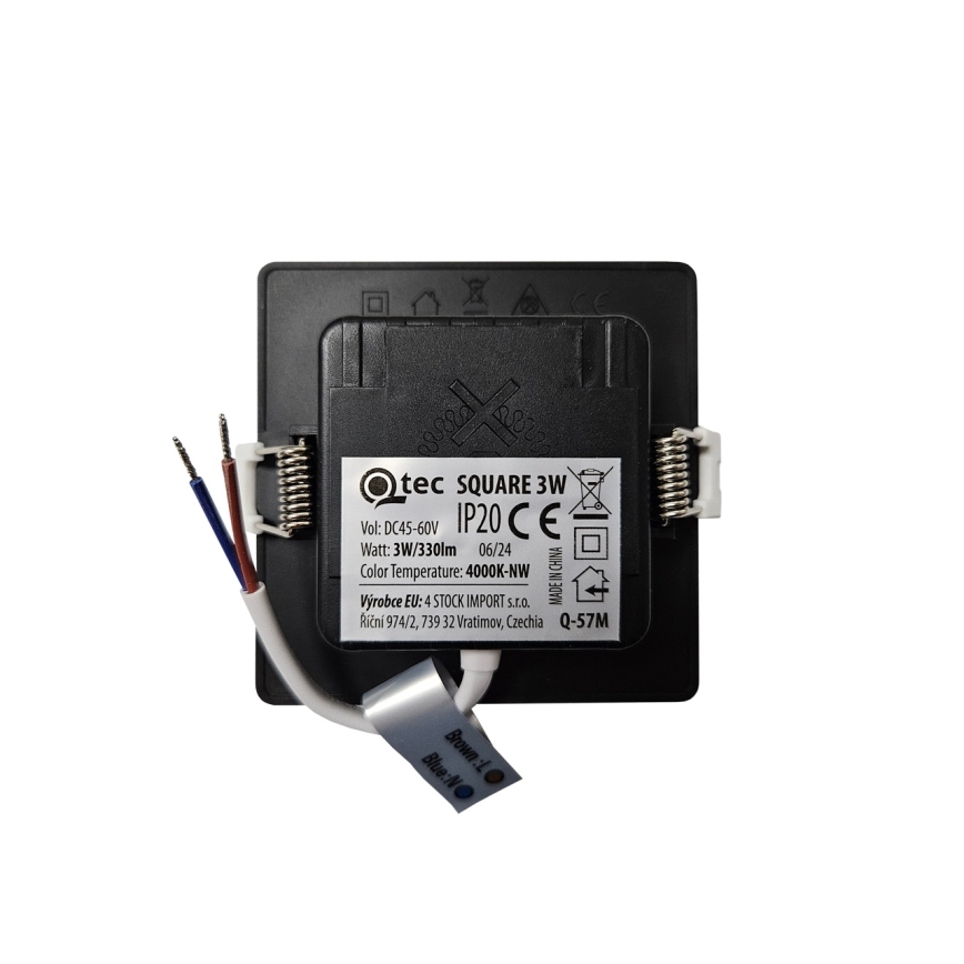 Foco de encastrar LED SQUARE LED/3W/230V 4000K 9x9 cm preto