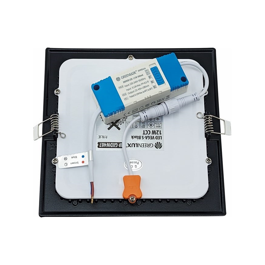 Foco de encastrar LED VEGA LED/12W/230V 2900/3900/5800K 17,5x17,5 cm preto