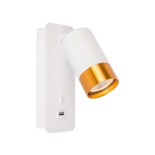 Foco de parede com carregador USB 1xGU10/35W/230V branco/dourado