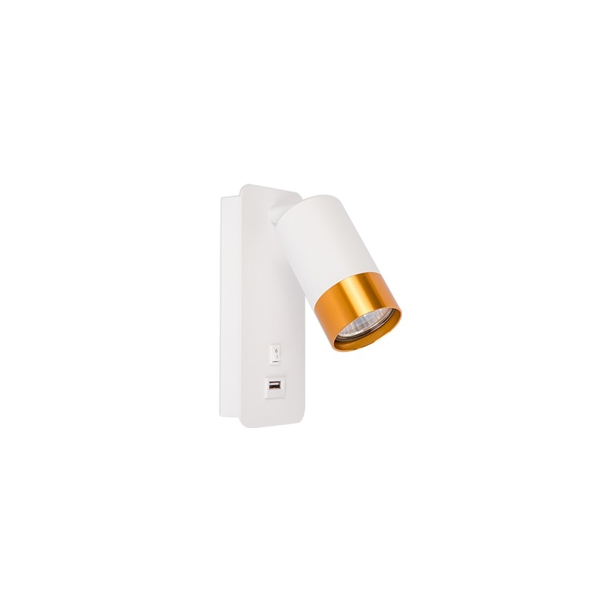 Foco de parede com carregador USB 1xGU10/35W/230V branco/dourado