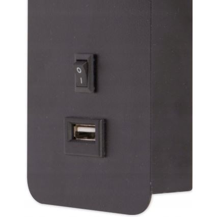 Foco de parede com carregador USB 1xGU10/35W/230V preto