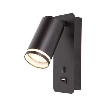 Foco de parede com carregador USB 1xGU10/35W/230V preto