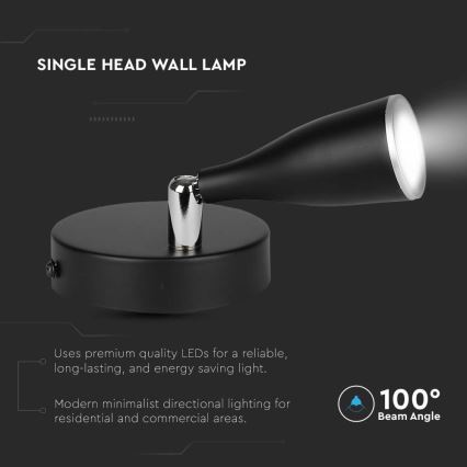Foco de parede LED com interruptor LED/4,5W/230V 3000K preto