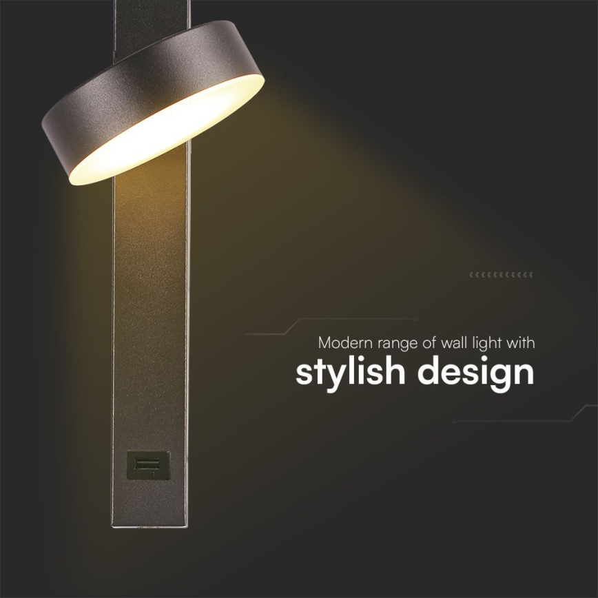 Foco de parede LED com porta USB LED/8W/230V 3000K