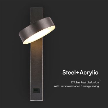 Foco de parede LED com porta USB LED/8W/230V 3000K