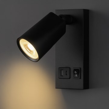 Foco de parede LED com USB CHARGE LED/5W/230V preto