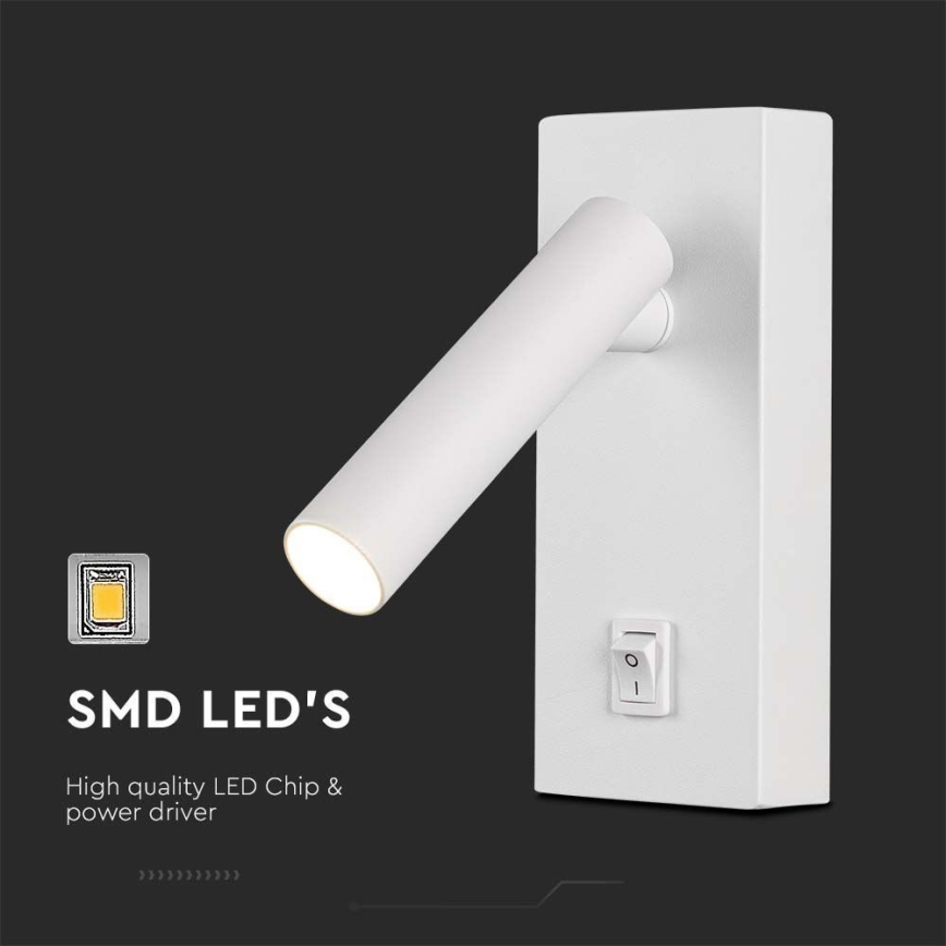 Foco de parede LED com interruptor LED/2W/230V 3000K branco