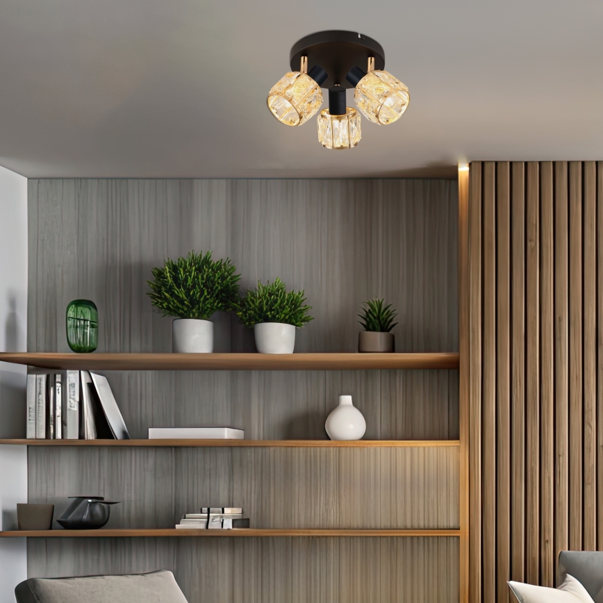 Foco DUBAI 3xE14/40W/230V diâmetro 36 cm preto/dourado