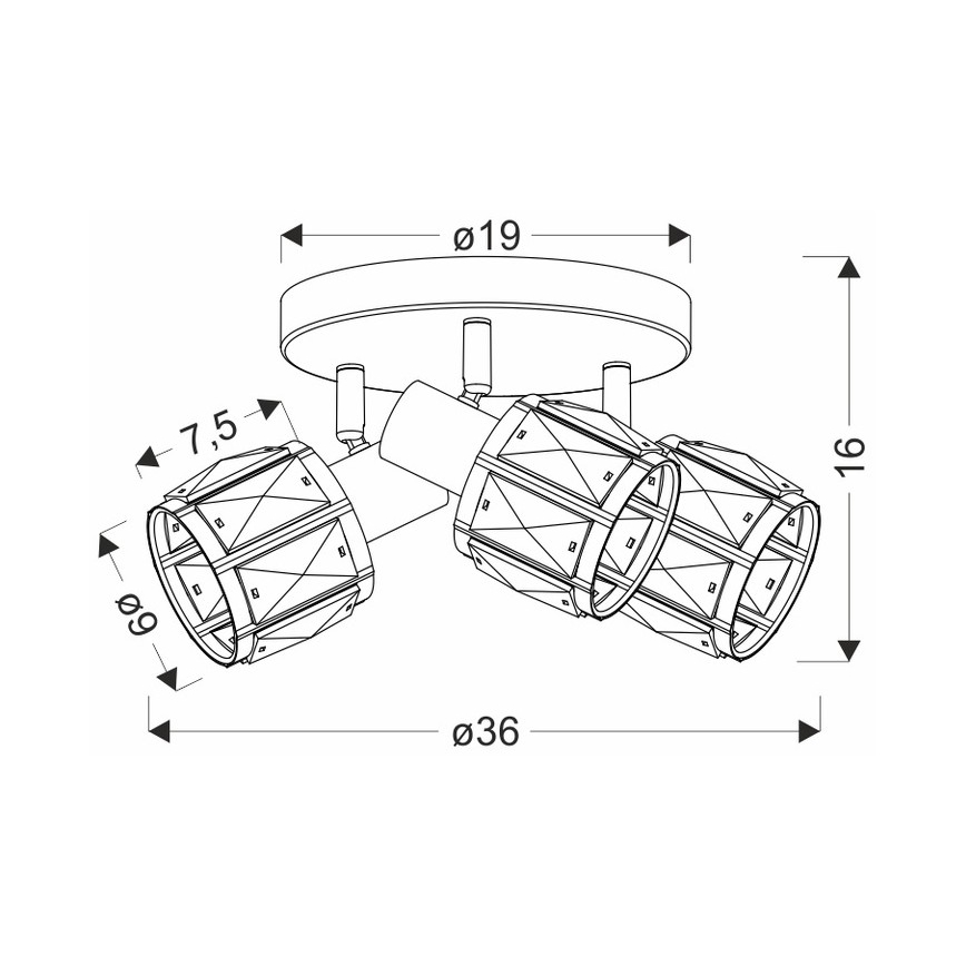 Foco DUBAI 3xE14/40W/230V diâmetro 36 cm preto/dourado