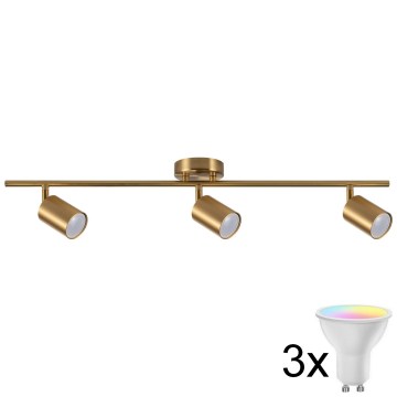 Foco embutido LED RGBW dimerizável GOLDI 3xGU10/6W/230V 3000K dourado + comando remoto