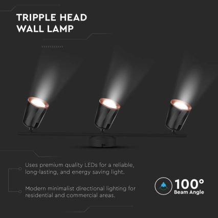 Foco LED 3xLED/5W/230V 4000K preto