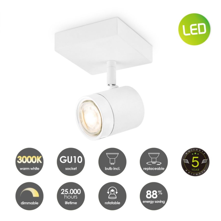 Foco LED com regulação MANU 1xGU10/5,8W/230V branco
