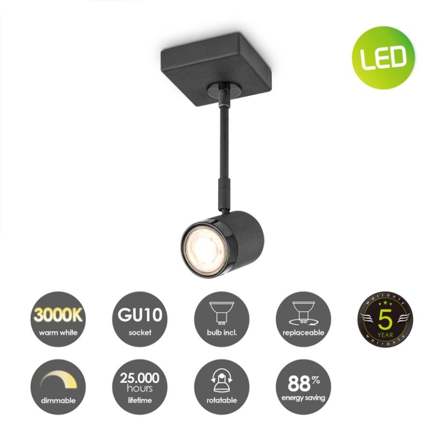 Foco LED com regulação MANU 1xGU10/5,8W/230V preto